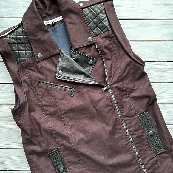 Veronica Beard Leather Panel Accent Moto Vest size 4 - Picture 2 of 8